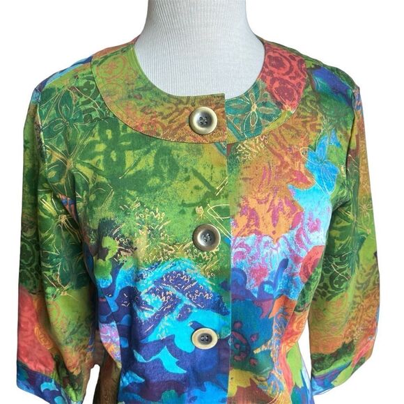 Coldwater Creek Size 8 Long Sleeve Floral Button Up Blazer Jacket Green Blue - Picture 2 of 6